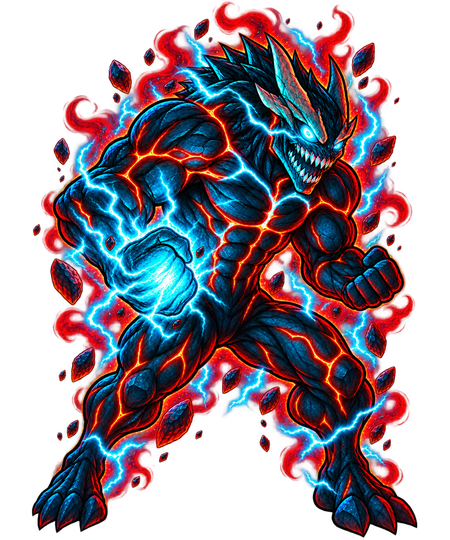 Vulkanischer Kaiju mit Neonblitzen – ANIWHEARE