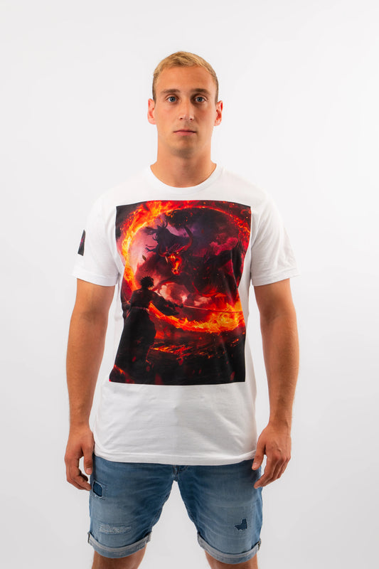 Demonfire Duel Anime T-Shirt Weiß Unisex | ANIWHEARE